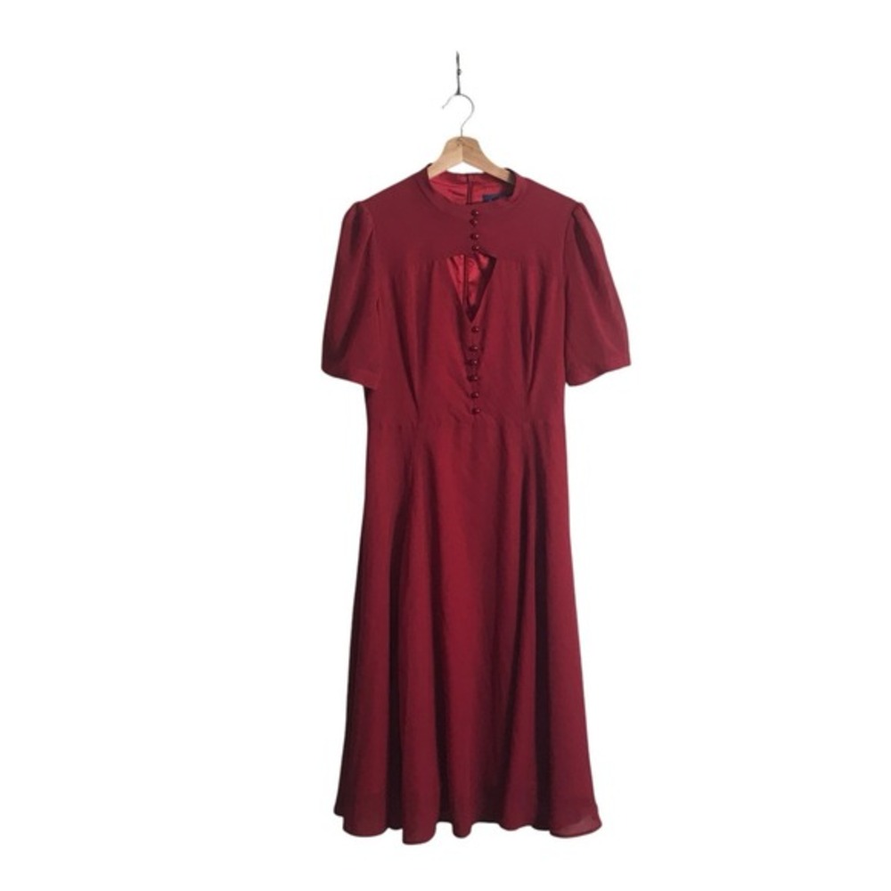 Collectif Vintage Medium Size 8 Red Button Front Cut-out Retro Swing Dress 50s‎